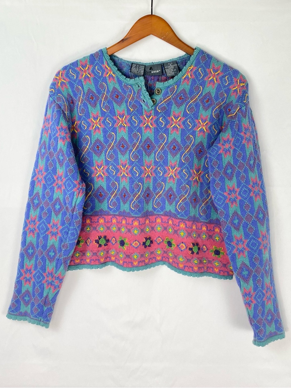 Vintage 90s Lizwear Petite Multicolor Knit Pullover Sweater Button Size Medium